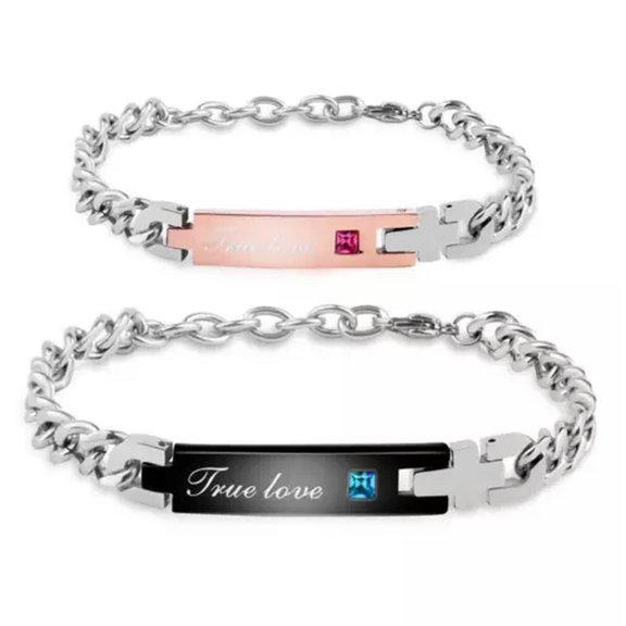 GKNET Creative and Personalized Simple Blue Zircon Stainless Steel Couple Bracelets