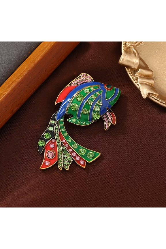 Creative patchwork glazed goldfish pin, aquatic marine animal pin