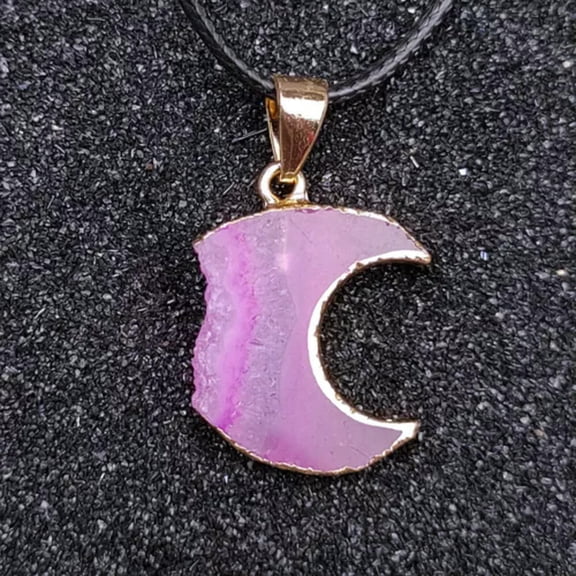 GKNET Crescent Moon Agate Quartz Druzy Pendant Gold Coating Crystal Necklace Healing-Rose