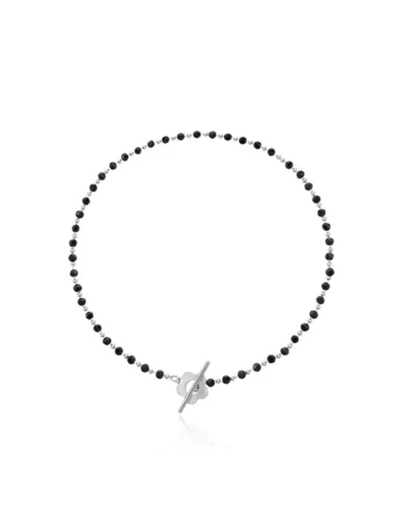 Crystal Beads Necklace Flower Lariat Lock Collar Chain Choker Clavicle Necklace-silver