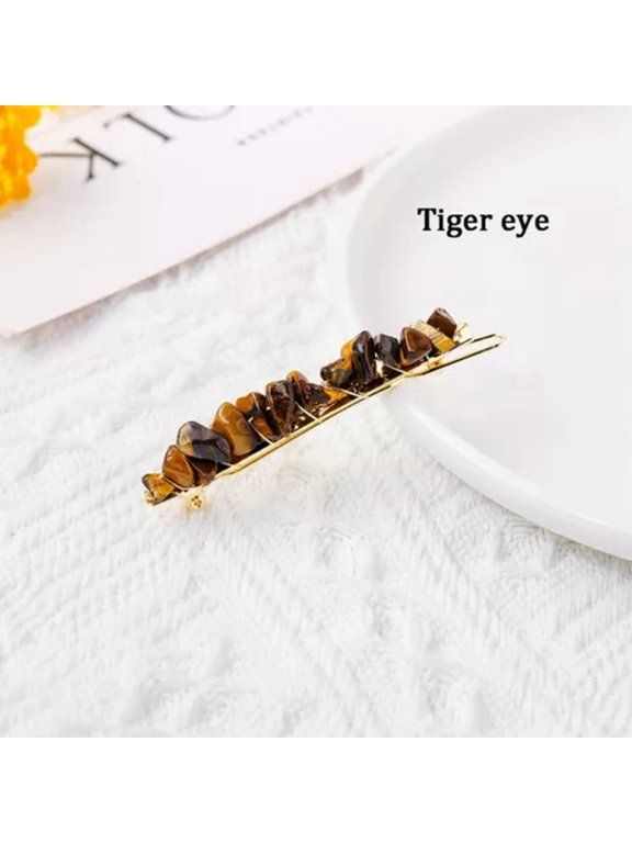 Crystal Braided Clips Natural Quartz Reiki Chakra Stone Bobby Hairpin Barrette-Tiger's Eye Quartz-1Pc