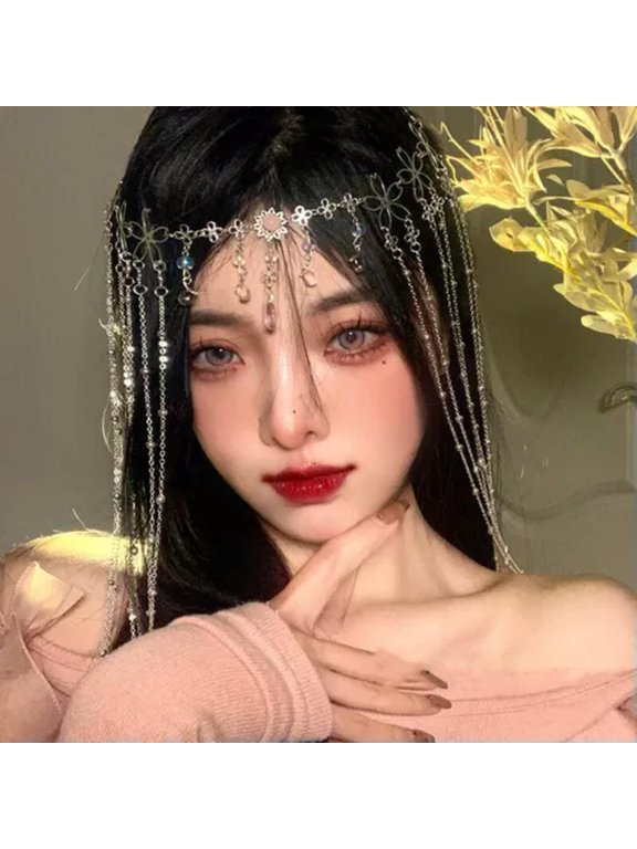 Crystal Forehead Pendant Headdress Chain Water Drop Hair Ornament Head Chain-pink