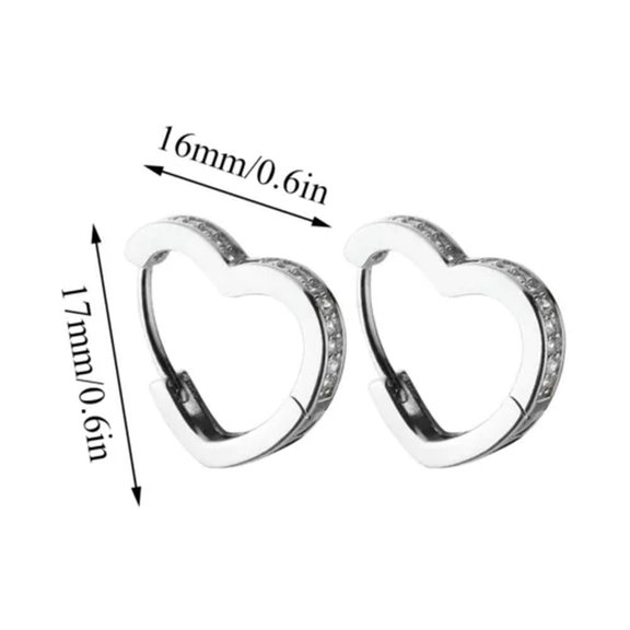 GKNET Crystal Heart Earrings Delicate Jewelry 925 Sterling Silver Rhinestone Ear Clip Hoop Stud-silver