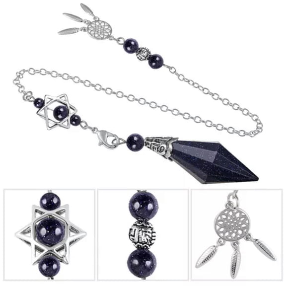 GKNET Crystal Point Prism Pendulum With Catcher and Merkaba Star For Dowsing-Blue Sandstone
