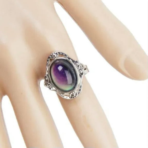 GKNET Crystal Ring Stainless Steel Mood Emotion Changing Color Adjustable Women Rings-default
