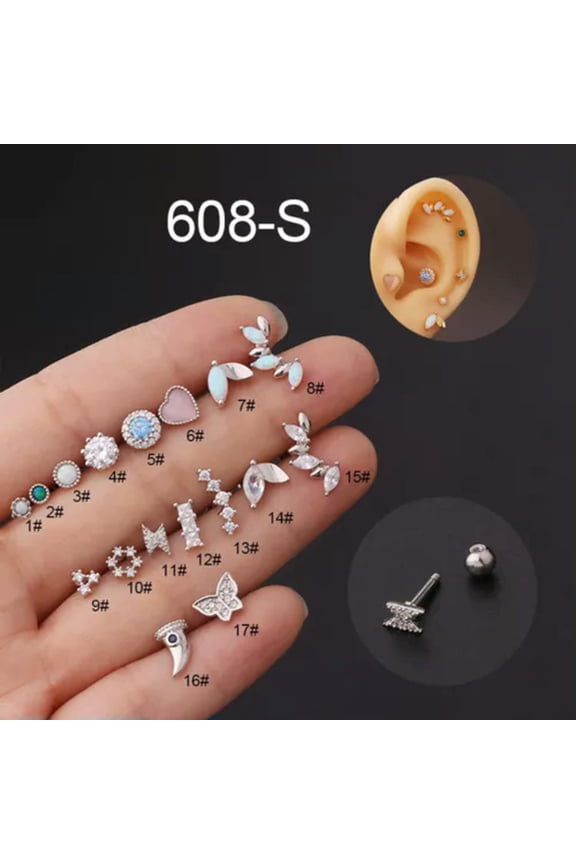 Crystal Tragus Helix Cartilage Bar Screw Earring Flat Back Ear Studs Piercing ➳-silver-15