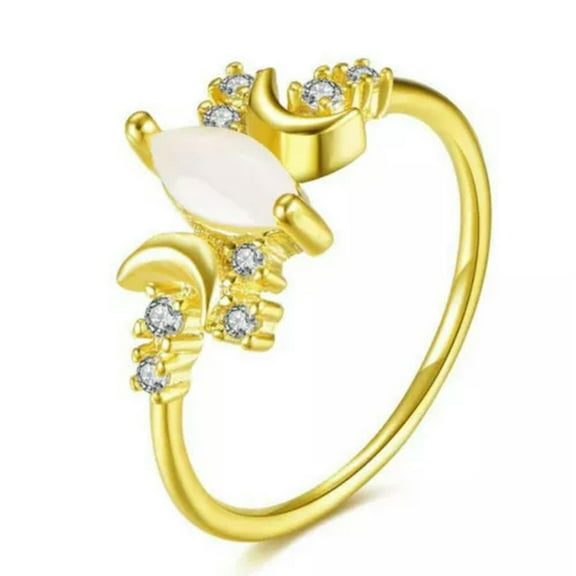 GKNET Crystal White Opal Ring Crescent Moon Phase Ring Women Chic Anillo Size 5-11-Gold-9