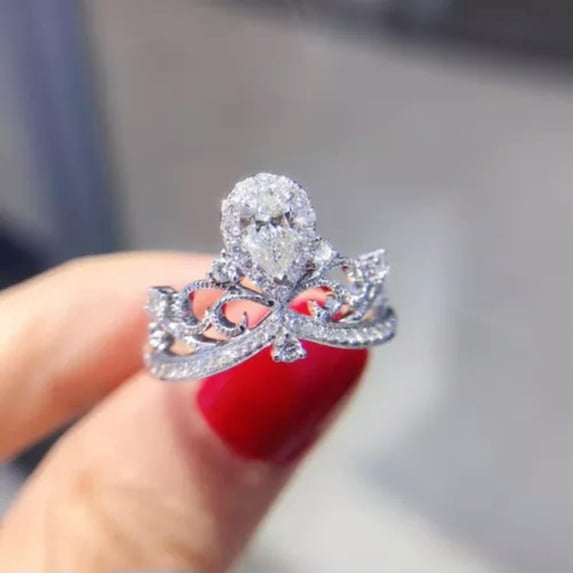 GKNET Crystal Zircon Crown Ring 925 Silver Ring Women Wedding Rings Size 5-10-6