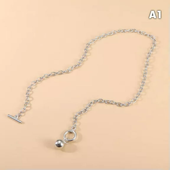 GKNET Cuban Chain Necklace Women New Fashion Toggle Clasp Stainless St-Silver-