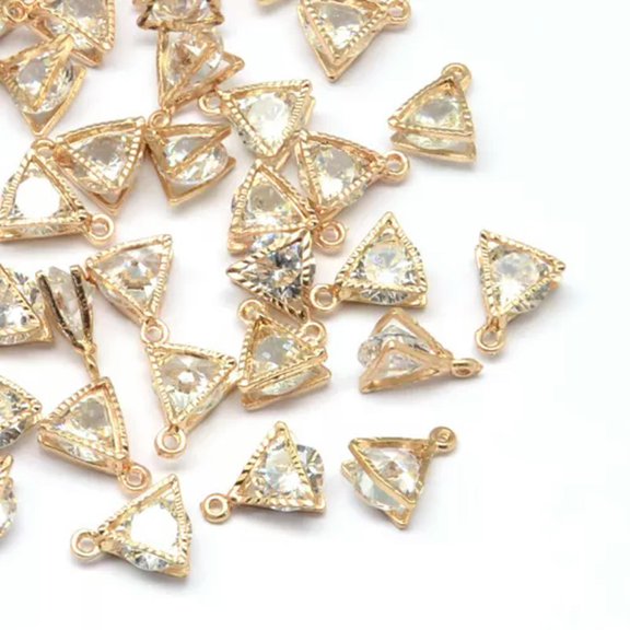 GKNET Cubic Zirconia Charms Sets Alloy Pendants Multi-Shape Rhinestone Pendants-Triangle - Light Gold (100pcs)