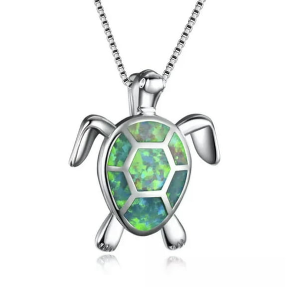 GKNET Cute Fire Opal Sea Turtle Pendant Choker Chain Necklace Women Delicate Jewelry Gift_yi-Green
