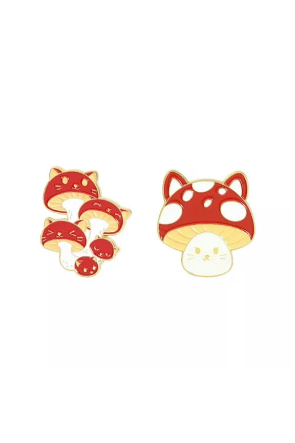 Cute Mushroom Villain Brooch Creative Fashion Enamel Pin Backpack Badge Jewelry-2PCS-SET