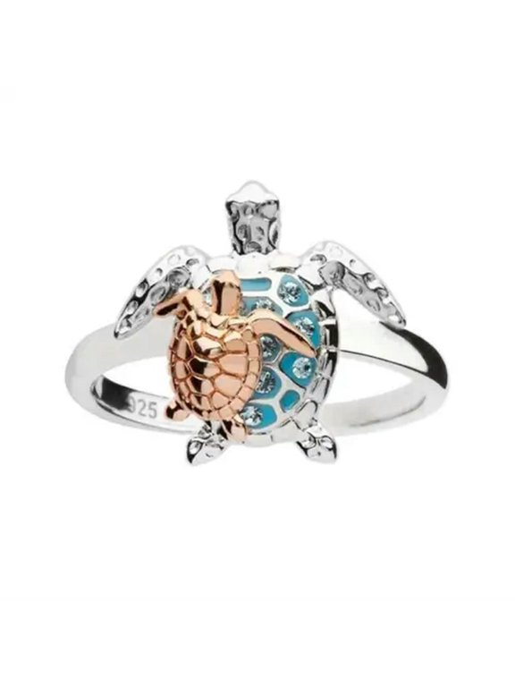 Cute Sea Turtles Silvery Rings for Women Party Daily Wear Delicate Jewelry Gift Size 6-10-9-Gold