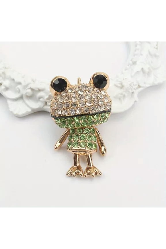Cute rhinestones animal big mouth frog brooch movable joint creative pin-green