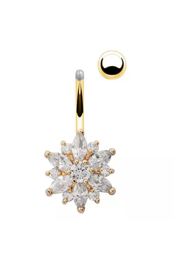 Daisy Flower Zircon Belly Button Navel Ring Bars Body Piercing Fashion Jewelry-White
