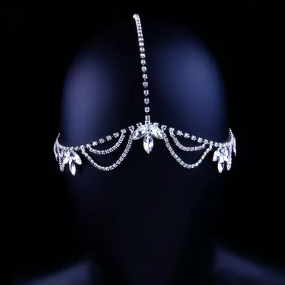 GKNET Delicate Jewelry Leaf Zircon Fashion Multi-layer Diamond Bridal Headband-silver-Headwear