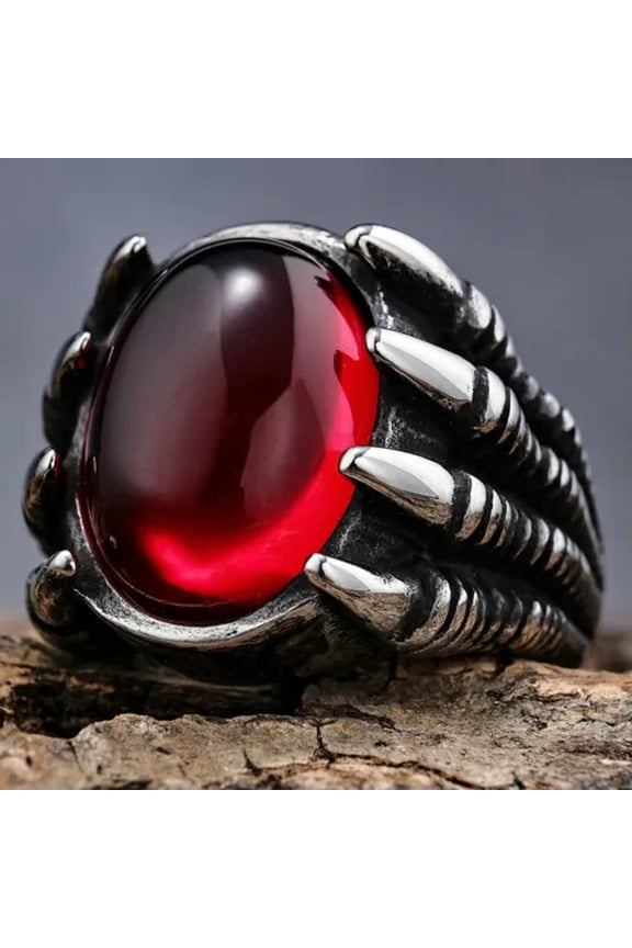 Domineering Chinese Dragon Claw Inlaid Gemstone Stainless Steel Rings Size 7-13