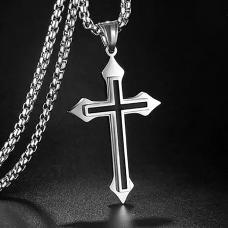 GKNET Double Layer Crucifix Cross Pendant Necklace Stainless Steel Chain Mens Womens-28