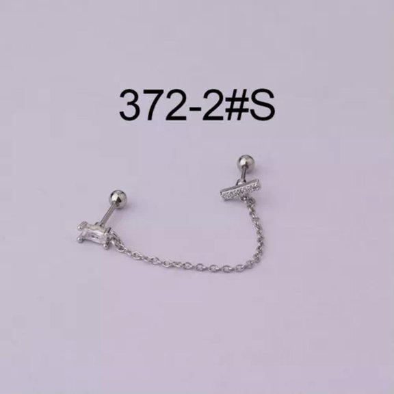 GKNET Double Lobe Piercing Earring Chain Studs For Two Holes Silver Golden Pin Jewelry-2 silver