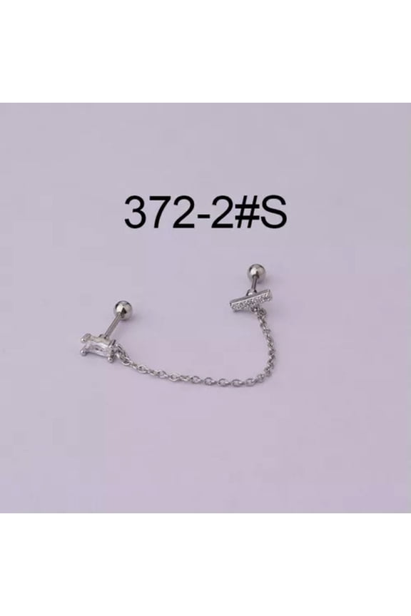 Double Lobe Piercing Earring Chain Studs For Two Holes Silver Golden Pin Jewelry-2 silver