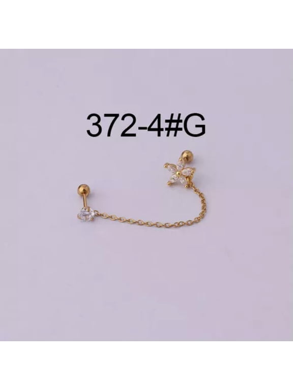 Double Lobe Piercing Earring Chain Studs For Two Holes Silver Golden Pin Jewelry-4 golden