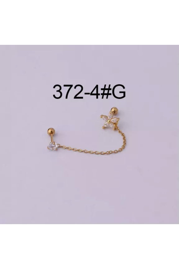 Double Lobe Piercing Earring Chain Studs For Two Holes Silver Golden Pin Jewelry-4 golden