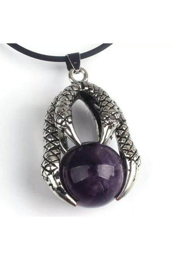 Dragon Claw Punk Rock Round Ball Gemstone Healing Crystal Pendant Necklace Men-Amethyst
