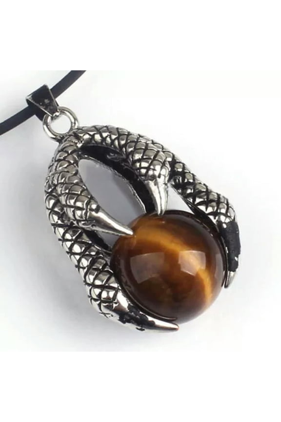 Dragon Claw Punk Rock Round Ball Gemstone Healing Crystal Pendant Necklace Men-Tigers Eye