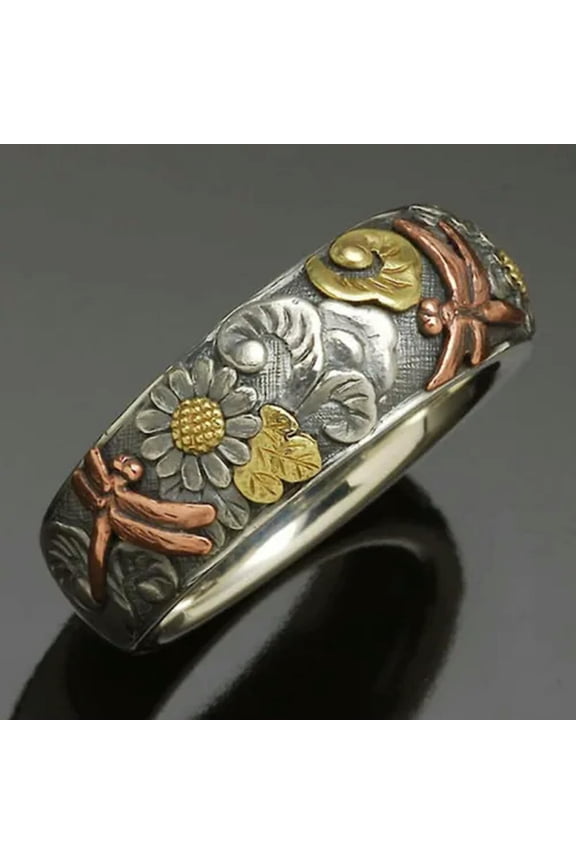 Dragonfly Flower Carving Pattern Rings for Women Men Delicate Jewelry Party Gifts-8