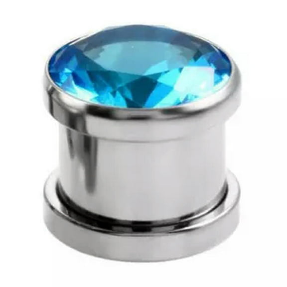 GKNET Ear Plug Zircon Crystal Gem Metal Flesh Tunnel SCREW ON Ear Piercing 10mm /-blue-6mm