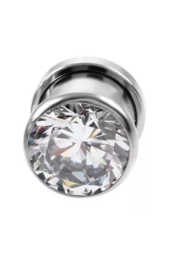Ear Plug Zircon Crystal Gem Metal Flesh Tunnel SCREW ON Ear Piercing 10mm /-white-5mm