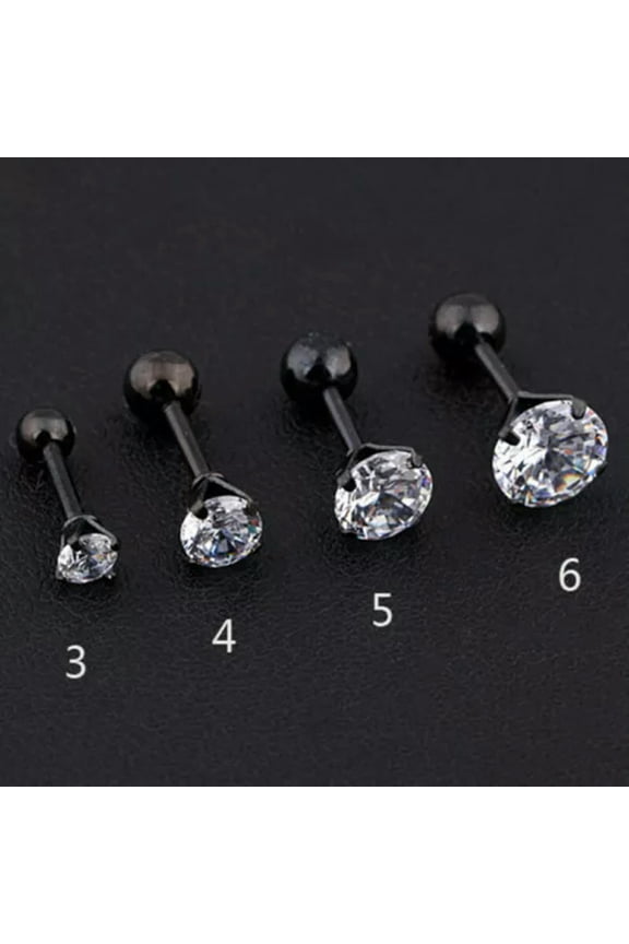 Earing Prong Tragus Cartilage Piercing Stud Earring Ear Ring Stainless Steel —-black-4MM