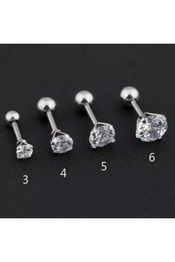 Earing Prong Tragus Cartilage Piercing Stud Earring Ear Ring Stainless Steel —-silver-5MM