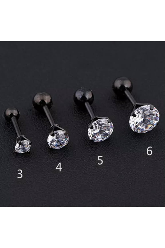 Earing Prong Tragus Cartilage Piercing Stud Earring Ear Ring Titanium S s2 -black-4MM