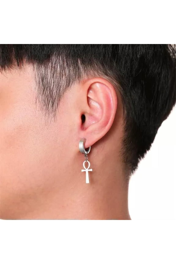 Earrings Non-Piercing Stainless Steel Cross Clip on Men Women Dangle Hoop NEW