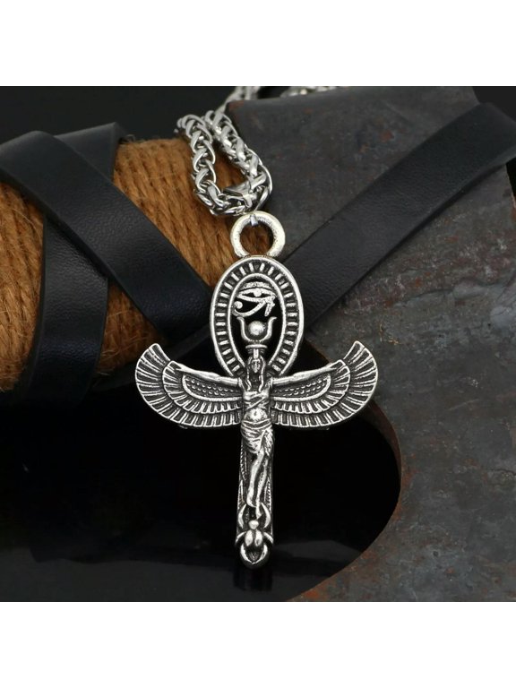 Egypt Isis Goddess Eye of Horus Ankh Cross Pendant Necklace Men's Delicate Jewelry Gift