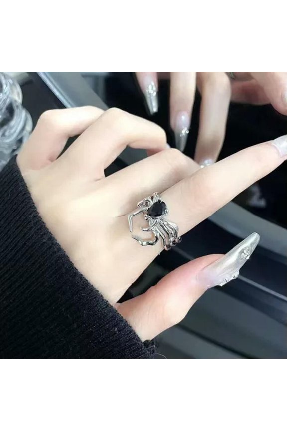 Electroplating Heart Spider Opening Finger Rings Halloween Punk Gothic Ring-2