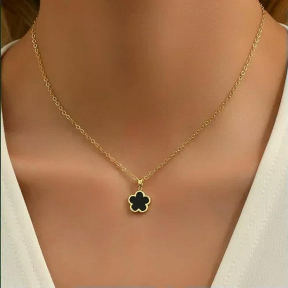 GKNET Elegant 18K Gold Plated Five Leaf Grass Flower Clavicle Charm Necklace Women New-Black Flower