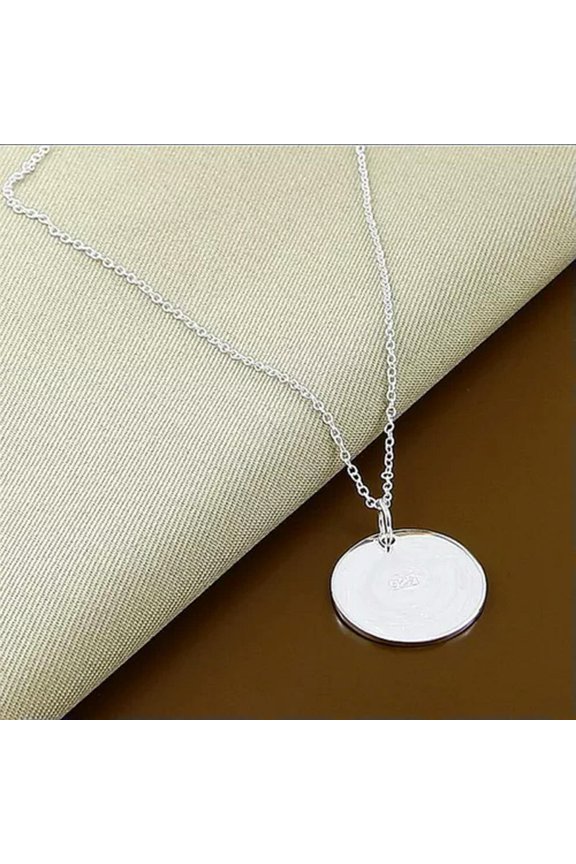 Elegant 925 Sterling Silver Round Card Pendant Necklace Chain Accessories-18 inches
