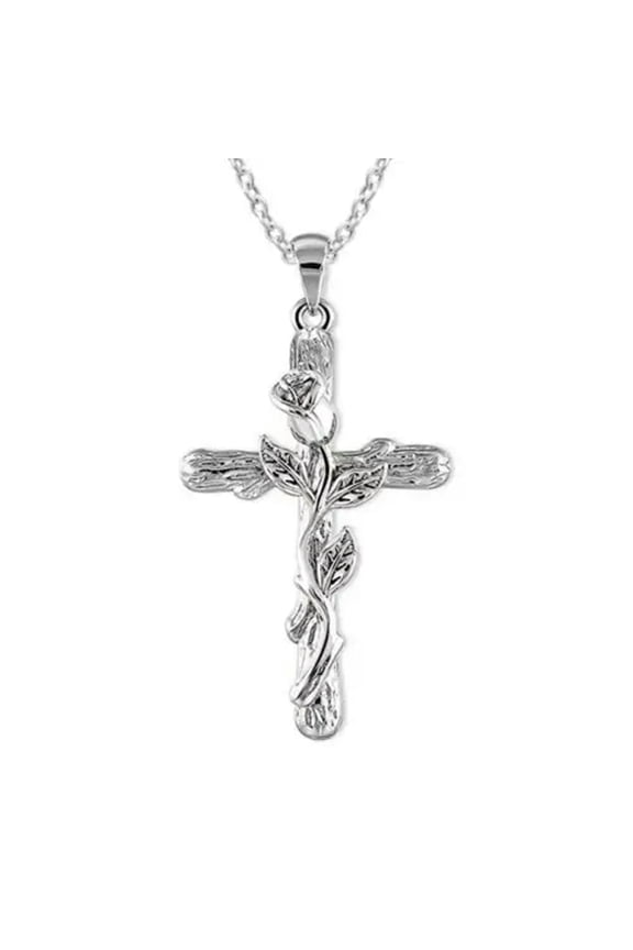 Elegant Rose Flower Cross Pendant Necklace for Women Delicate Jewelry Wife Christmas Gift-04# Black