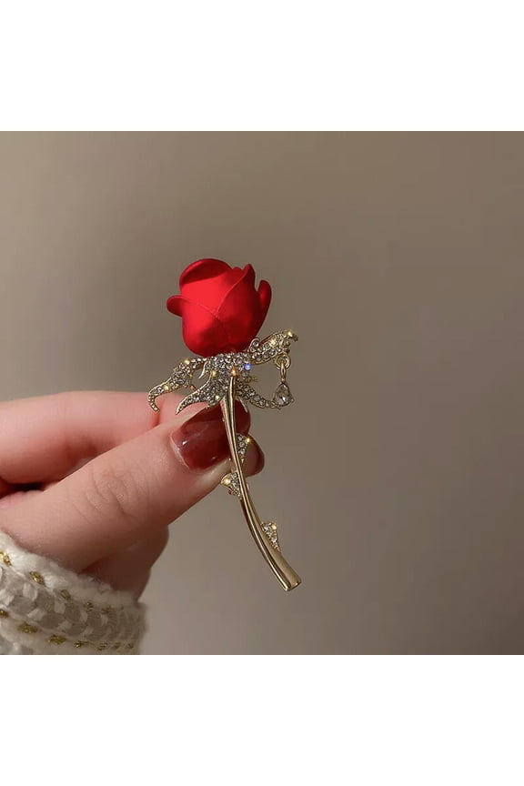 Elegant Women 3D Red Rose Flower Brooch Pin Charm Lady Costume Jewellery Gifts