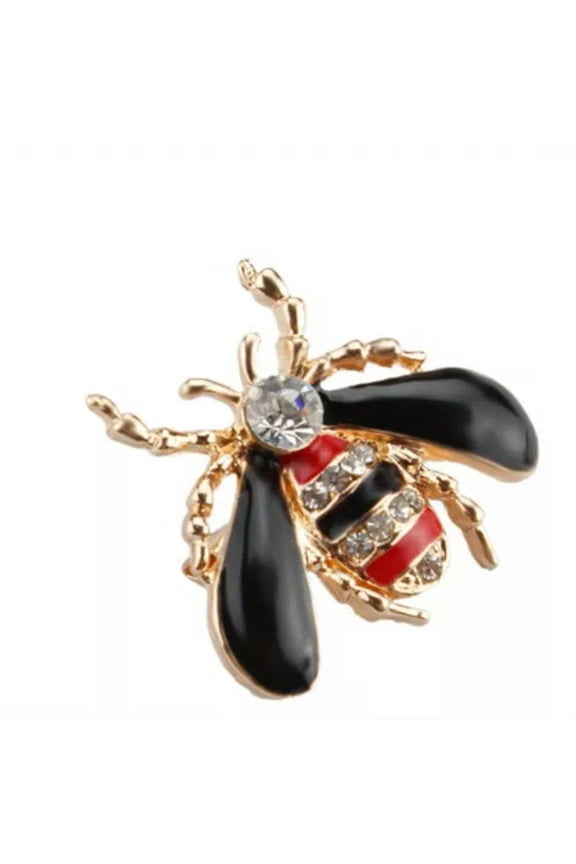 Enamel Rhinestone Insect Brooch Bee Corsage Pin-black