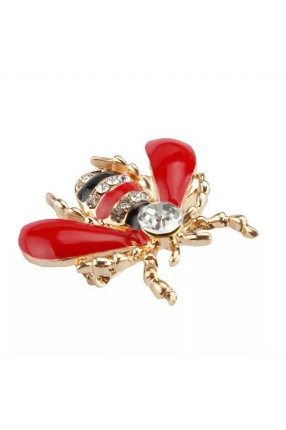 Enamel Rhinestone Insect Brooch Bee Corsage Pin-red
