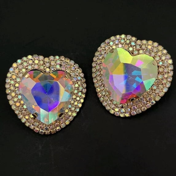 GKNET Exaggerated Alloy Heart Shaped Glass Sparkling Personality East Earrings