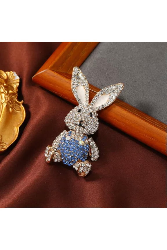 Exquisite Cute Rhinestone Rabbit Brooch Pretty Animal Pins-blue