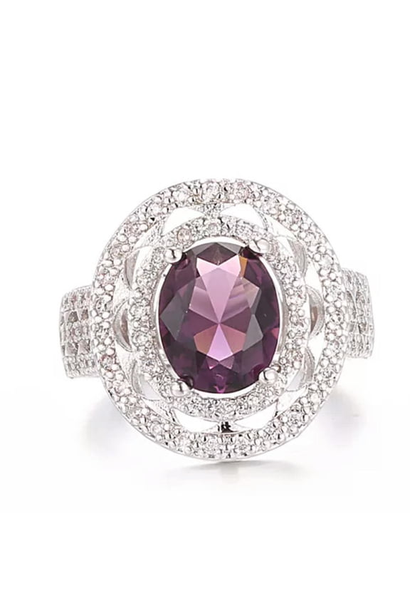 Exquisite Silver Plated Imitation Amethyst Zircon Ring for Women Party Wife Gift-9-22#