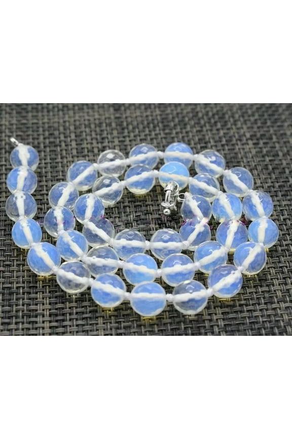 Fashion 10mm Natural Faceted white Opal Round Gemstone Beads Necklace 18'' AAA