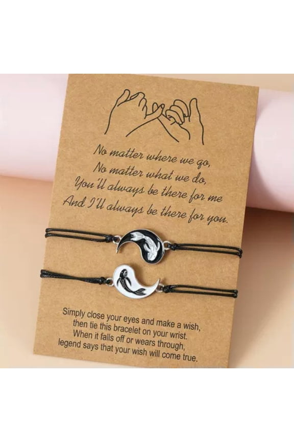 Fashion 2 Pcs Yin Yang Bracelet Adjustable Bangle Friendship Card Jewellery Gift-Fish Yin Yang