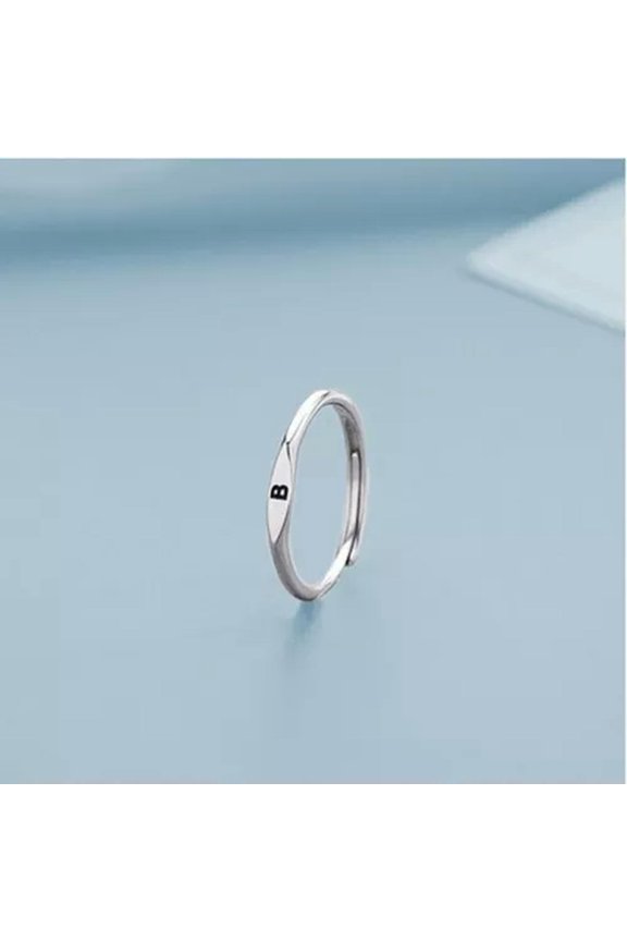 Fashion 925 Silver 26 A-Z Initial Letters Open Ring Adjustable Gift For Women-B