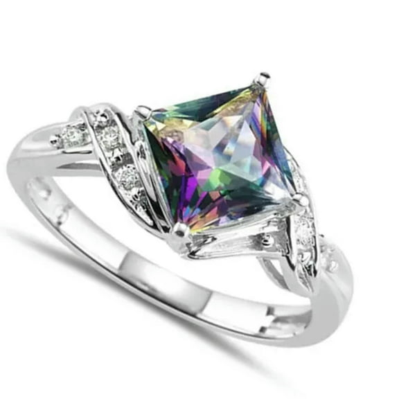 GKNET Fashion 925 Silver Rings Gifts Princess Cut Cubic Zirconia Delicate Jewelry Size 6-10-6